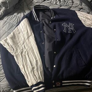 Men's Navy and White Varsity Jacket